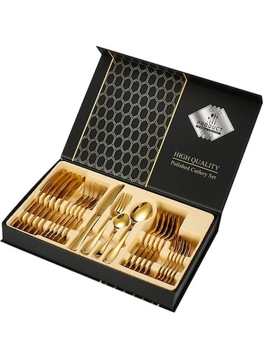 24-Piece Stainless Steel Cutlery Set Gold
