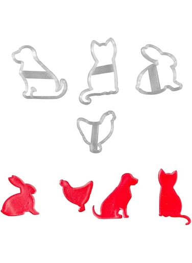 JSA 4pcs Pet Animals Shape Cookies Fondant and Dough Cutter and Imprint, Drawing Stencils, Kids Educational Toys