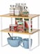 Cabinet Organizer Shelf Set of 2 Kitchen Counter Shelves Kitchen Storage Spice Rack Stackable Expandable Metal and Engineered Wood White and Beige