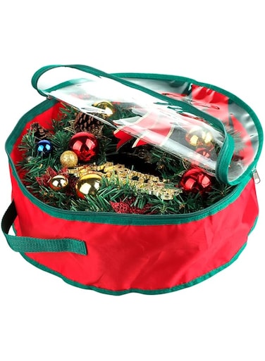 SKEIDO Christmas Wreath Storage Bag with Transparent Cover Seasonal Holiday Wreath Storage Container with Handle and Zipper 76 * 20cm