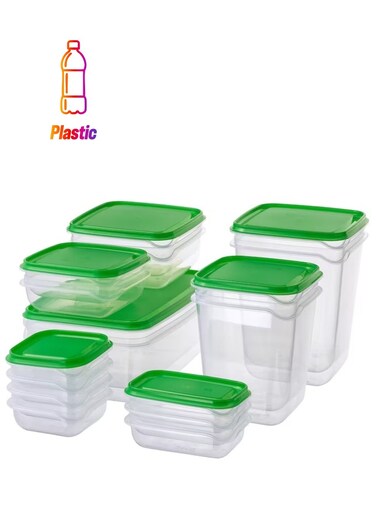 container, set of 17, transparent/green