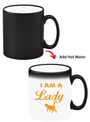Color Changing Heat Sensitive Ceramic Mug, Image Revealed When HOT Liquid is Added! I am a Cat lady