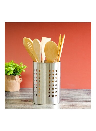 Cutlery Holder Premium Quality Stainless Steel Storage For Countertop Organizer Cooking Utensil Crock For Kitchen Organization &amp;Storage And Flatware Caddy Silver Silver 12x18cm