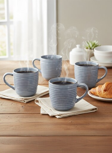 Art Tia Collection 420ml Stoneware Mug - Blue Large &amp; Durable Coffee Cup (Set of 4)