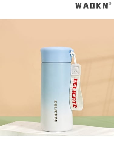 Premium 316L stainless steel 350ml mini vacuum-insulated cup, tailored for men and students, simple and stylish cup with outdoor portable rope pocket&iuml;&frac14;&circ;blue and white gradient&iuml;&frac14;&permil;