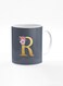 Designer Printed Coffee Mug 11oz Ceramic Personalised Gift Mugs Cup -Custom Monogram Initial Letter Floral Pattern Alphabet - R (Bright Grey)