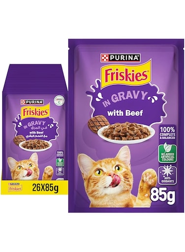 Purina Friskies Friskies Beef Chunks In Gravy Wet Cat Food Pouch 85G (26 Pouches)