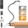 Reading Light with Remote, LED Desk Lamp Clip on [1H Timer &amp; Nightlight] RA>95 Dimmable Flexible Gooseneck, USB Reading Lamp Clamp for Table - 9CM Lamp Head - Black (Adapter Included)