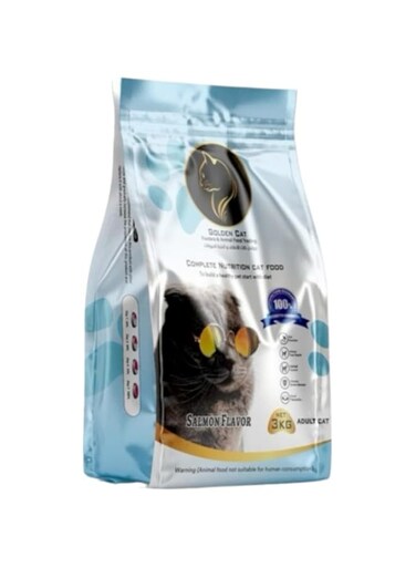 GOLDEN CAT Salmon Flavored Adult Cat Dry Food - 3kg   Premium Cat Food for Adult Cats   Balanced Nutrition with Irresistible Salmon Flavor