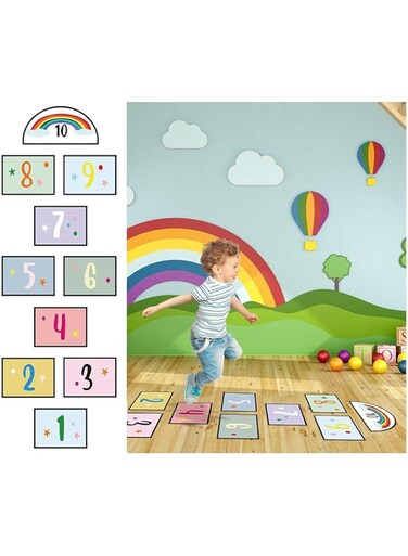 JeeSoarToFar DIY Jumping House Game Floor Stickers - Set of 10 Numbered Floor Decals, Suitable for Nursery, Kids' Room, and Kindergarten
