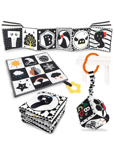 Excefore 3 Pcs Black and White High Contrast Baby Toys 0-3 Months for Newborn, Montessori Toys for Babies Sensory Soft Book for Early Education, Infant Tummy Time Toys 0 6 9 Months Baby Gifts