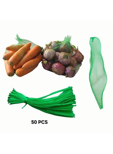 Mesh Bag 50 PCS &acirc;&euro;&ldquo; Heavy Duty Green Net Bags for Fruits, Vegetables, Onions &amp; Potatoes &acirc;&euro;&ldquo; Reusable Storage &amp; Packaging