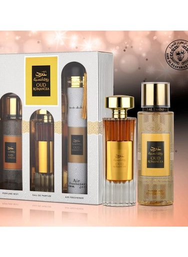 Ard Al Zaafaran Oud Romancia Gift Set Eau De Parfum 100ml+250ml Body Mist+300ml Air Freshner