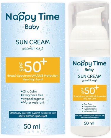 Nappy Time Baby Sun Cream, 50 SPF, Fragrance Free, Hypoallergenic
