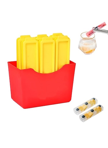Fry-Shaped Ice Stick Molds &acirc;&euro;&ldquo; Creative Narrow Ice Cube Maker for Bottles, Easy Push &amp; Pop Out, 6 Individual Molds with Magnetic Box for Easy Storage and Fridge Decoration