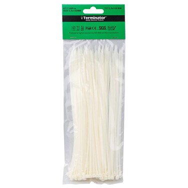 Terminator Cable Ties In White Colour (100Pcs In Bag)