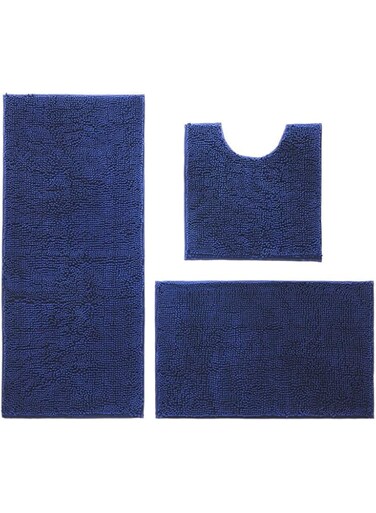 Dvaorc 3 Pieces Bathroom Rug Set, Shaggy Ultra Soft Non Slip Bathroom Mat Set, Includes U-Shaped Contour Toilet Mat Plush Bath Mats for Bathroom, Tub, Shower (Machine Washable) Navy