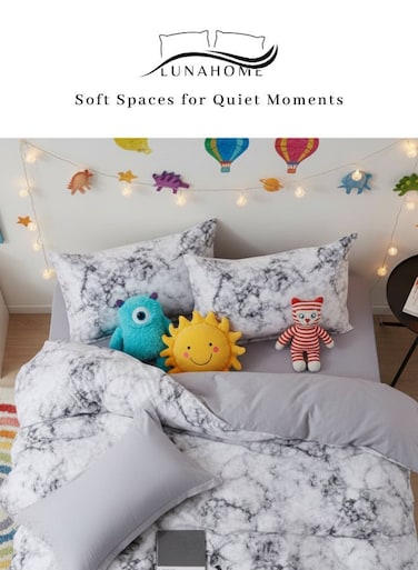 Home Single size 4 pieces set (1 Duvet cover - 160*210cm.; 1 Fitted sheet - 100*200+30cm.; 2 Pillow cases - 50*75cm.) Bedding Set without filler, Marble Design Grey Color