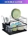 STORE Dish Drying Stand with Drainer 2 Tiers Large Kitchen Dish Rack Bowl Storage Rack Plate Organizer Utensil Holder Dish Drainer For Kitchen Countertop Large Capacity Black Colour