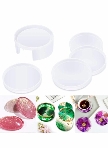 Silicone Coaster Moulds for Epoxy Resin with Storage Box - Perfect for DIY Home Decor and Cup Mats