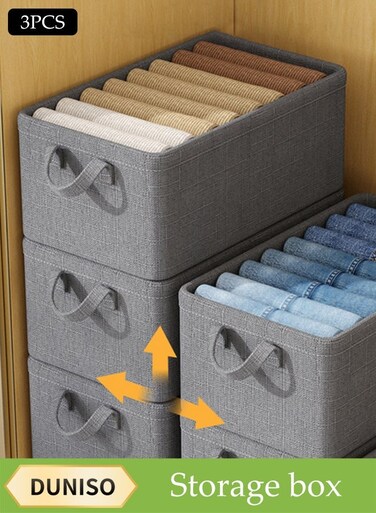 3 Pcs Wardrobe Clothes Organizer, Drawer Organizers with Handles&iuml;&frac14;&OElig;Foldable Closet Organizer Bins&iuml;&frac14;&OElig;Moisture and Mold Prevention&iuml;&frac14;&OElig;Sturdy and Durable&iuml;&frac14;&OElig;for Organizing Clothing Jeans Toys Book Shelves Closet Wardrobe&iuml;&frac14;&OElig;47*28*20cm&iuml;&frac14;&OElig;Grey