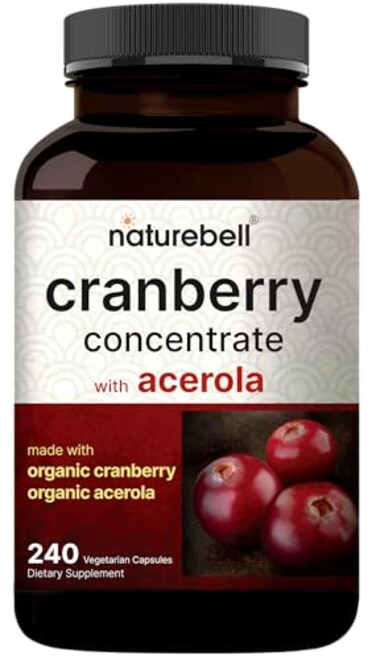 Naturebell Cranberry Pills 36,000Mg With Acerola, 180 Veggie Capsules, 100:1 Fresh Cranberries Extract - Made With Organic Ingredients - Supports Urinary Tract Health - Sugar Free