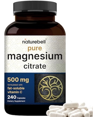 Naturebell Pure Magnesium Citrate 500Mg Per 3 Capsules Serving Size, 240 Capsules Per Bottle, High-Purity Elemental Form, Non-GMO, Gluten-Free