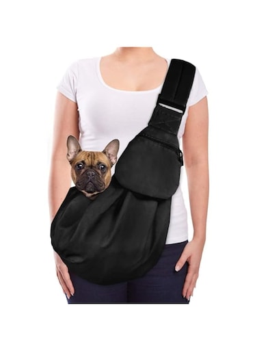 Pet Sling, Hand Free Dog Sling Carrier Adjustable Padded Strap Tote Bag Breathable Cotton Shoulder Bag Front Pocket Safety Belt Carrying Small Dog Cat Puppy Machine Washable
