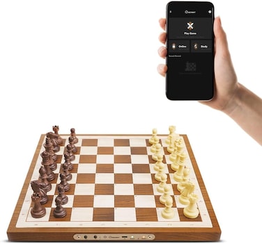 Chessnut Air Electronic Chess Set Smart Wooden Chess Board with LED Lights, AI Adaptive Chess Game, Auto Piece Recognition, App &amp; Global Play Compatible with Chess.com and Lichess
