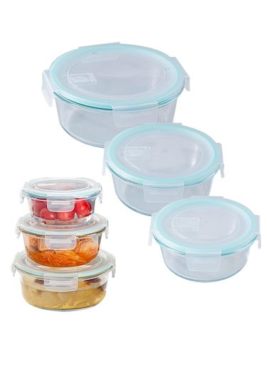 Glass Meal Prep Containers (3 pcs Round) - Glass Food Storage Containers with Lids, Glass Lunch Box, Portion Control, Airtight, Glass Bento Box Lunch Containers- 3P Round Blue