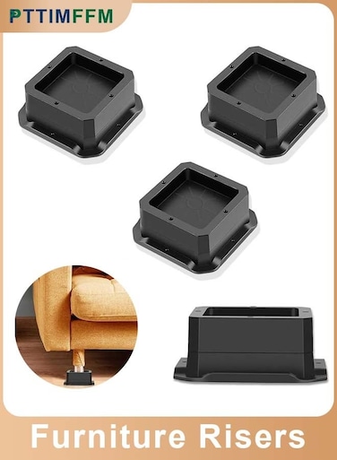 4 Pack Adjustable Furniture Risers, Heavy Duty Bed and Chair Leg Extenders, Stackable Square Risers for Tables, Sofas, Desks, Cabinets, Beds (1 Inch * 4 Pack)