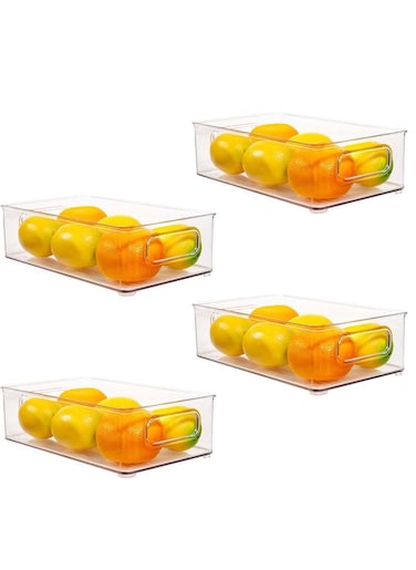 FCG Home &ndash; Stackable Plastic Fridge Storage Organizer Box, Ideal for Fridge Pantry Kitchen Bathroom (4, Wide)