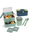 VAODO Bento Box and Lunch Bag Kit, 2-Layer 3-Compartment Lunch Box with Forks and Soup Cups, Removable Spacer, for Adults, Children, Students, Office Microwaves, 1400ml Capacity, Green