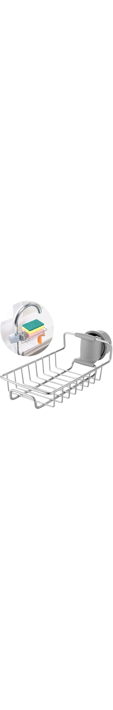 Kitchen Faucet Sponge Holder Stainless Steel Sink Caddy Organizer Drain Rack Drain Rack for Soap, Sponge, Clip Hanging Holder Dishcloth, Towel Rack (Standard) (Pack of 2)