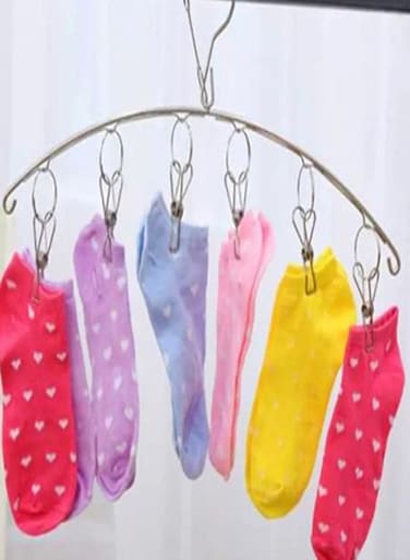 Stainless Steel Curved Shaped 6 Clips Clothes Hanger Silver 34.5x4cm