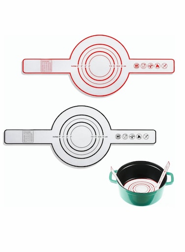 Baking Mat for Dutch Oven Bread, Black and Red Non-stick Baking Mat with Long Handle, 8.3 Inch Reusable Silicone Baking Sheets, Heat Resistant Baking Bread Pad for Dough Pastry