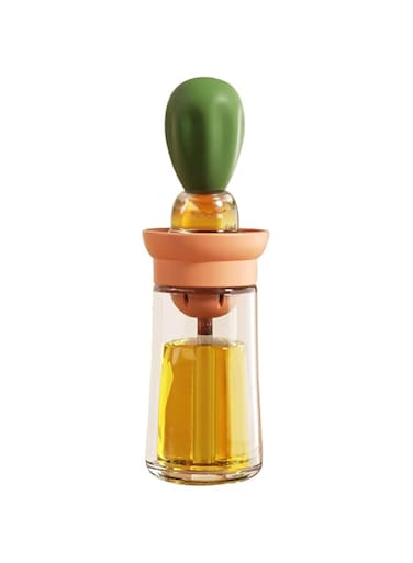 TINMIX Oil Dispenser with Brush - Glass Olive Oil Dispenser for Kitchen, 2 IN 1 Oil Dispenser Bottle with Silicone Basting Brush for Cooking Vinegar Sauce BBQ Grill Frying, T-OB21, Green