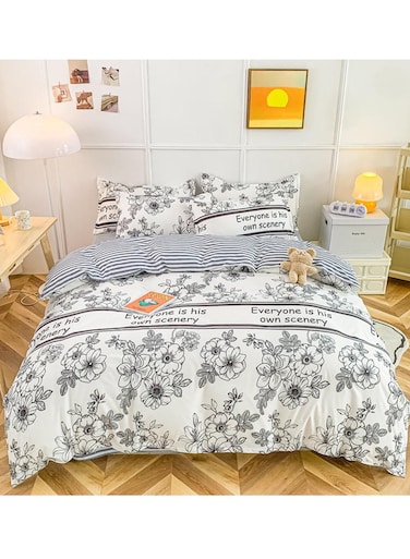 4-Pieces Bed Sheet Set Polyester Soft Quilt Cover With 1Quilt Cover 200*230cm 1 Flat Sheet and 2 Pillowcases