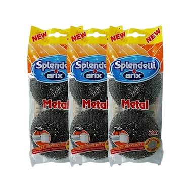 Arix Splendelli 2pcs Stainless Steel Scourer &ndash; PACK of 3 - Heavy-Duty Wire Scrubber for Pots, Pans, and Barbecue