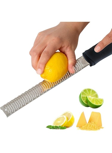 Zester, Stainless Steel Kitchen Cheese Grater, Plastic Cover Ergonomic Soft Black Handle