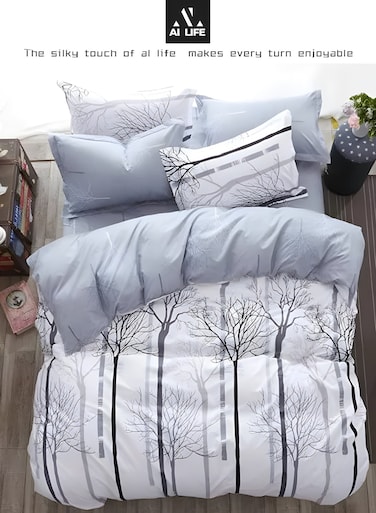 LIFE AI LIFE Super King Size 6-Pieces Bedsheet, 1x Duvet Cover 220x240cm, 1x Fitted Sheet 200*230+25 cm 4x Pillow Cover 48*74 cm-White