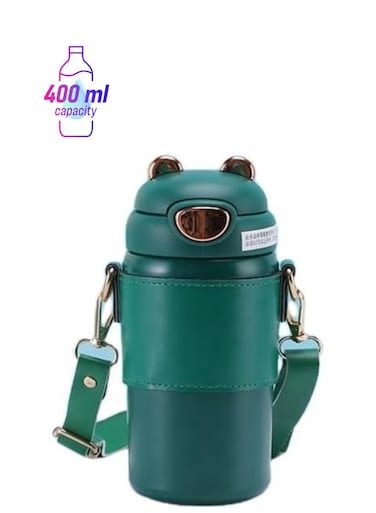 Stainless Steel Water Bottle with Straw Lid &acirc;&euro;&ldquo; Vacuum Insulated &amp; Leak Proof (Green, 400ml)