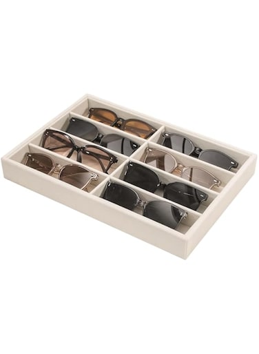 Coward Sunglass Organizer Tray, Beige Velvet Glasses Organizer Trays, Eyeglasses Watches Jewelry Display Organizer Tray Box for Men Women (8 Grids)