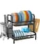 Dish Drying Rack, 2-Tier Dish Rack Drainboard Set, Large Rust-Proof Dish Drainer with Drip Tray Knife Holder, Cutting Board Holder for Kitchen Dish Strainers Dish Dryer Rack for Counter(Black)