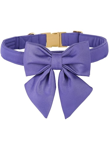 M MACA BATES Dog Collar with Bow Bowtie for Dogs Solid Colors Sailor Bow Tie Adjustable Breakaway Purple Collars Accessories Birthday Gift for Small Medium Large XL Puppy with Golden Metal Buckle