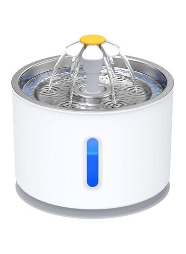 TOMVAES Cat Water Fountain with Stainless Steel Lid, 2.4L/81oz Automatic Cat Fountain with LED Light and Water Level Window for Cats and Dogs