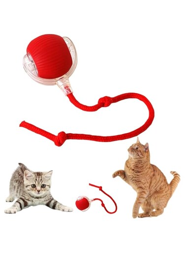 Interactive Cat Ball Toy, Electric Automatic Moving Ball Toy for Indoor Cats Dog Chewie Smart Rolling Pet Ball Automatic 360&deg; Rolling Chase Ball for Cats Dogs Wristband