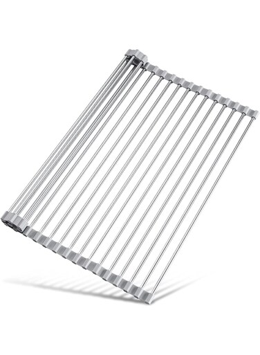 Dish Drying Rack, Expandable Roll Up Over The Sink Dish Drying Rack, SUS304 Stainless Steel Multipurpose Kitchen Drainer Rack Up Load to 70Lb