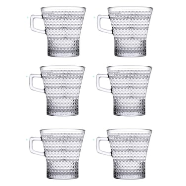 Glass Coffee Mug Set, (6 Pack) 10&frac34; Ounce with Convenient Handle, Tea Glasses for Hot/Cold Beverages, Thermal Shock Resistant, Tempered Glass, for Cappuccino, Latte, Espresso, clear.