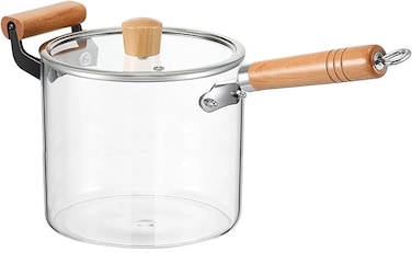 5.5L Cooking Saucepan with Lid and Double Wooden Handle   Large Capacity Cooking Pot, Transparent Pot   Stovetop Stock Pot